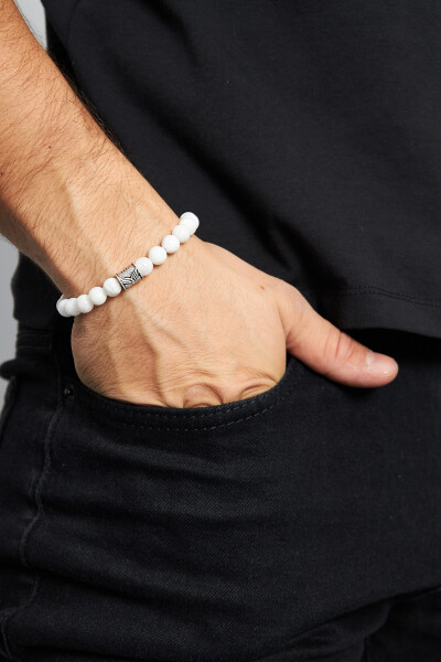 8mm Ay Taşı 925 Ayar Gümüş Erkek Doğal Taş Bileklik VED-0001 - Ventino Silver