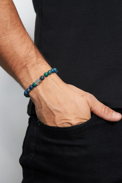8mm Azurit 925 Ayar Gümüş Erkek Doğal Taş Bileklik VED-0004 - Ventino Silver