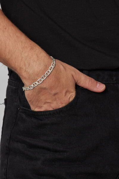 8mm Barlı 925 Ayar Gümüş Erkek Zincir Bileklik VEB5287 - Ventino Silver
