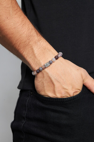 8mm Botswana Akik 925 Ayar Gümüş Erkek Doğal Taş Bileklik VED-0015 - Ventino Silver