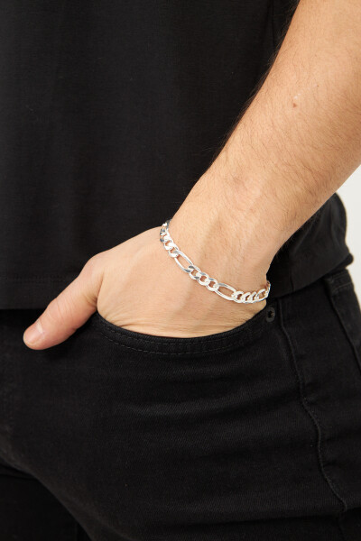 8mm Figaro 925 Ayar Gümüş Erkek Zincir Bileklik Veb-5202 - Ventino Silver