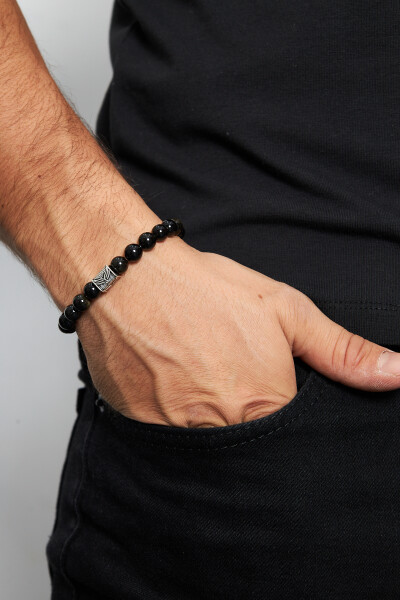 8mm Gold Obsidyen 925 Ayar Gümüş Erkek Doğal Taş Bileklik VED-0014 - Ventino Silver