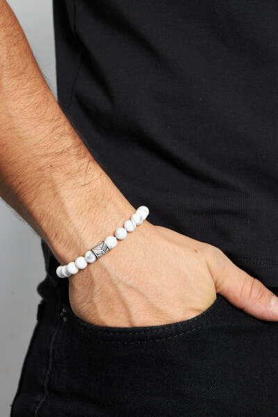 8mm Havlit 925 Ayar Gümüş Erkek Doğal Taş Bileklik VED-0002 - Ventino Silver
