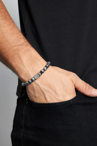 8mm Hematit 925 Ayar Gümüş Erkek Doğal Taş Bileklik VED-0013 - Ventino Silver