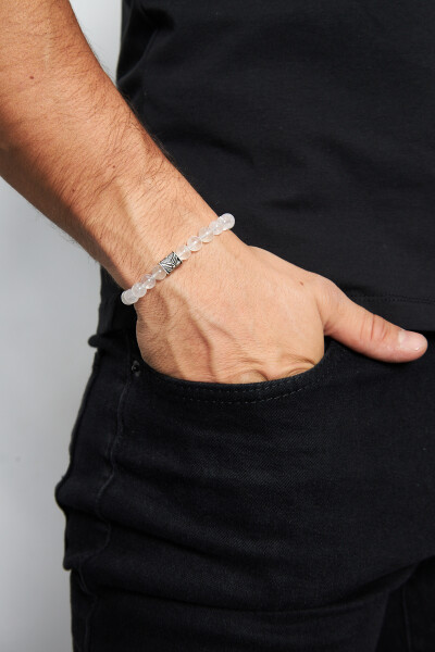8mm Kristal Kuvars 925 Ayar Gümüş Erkek Doğal Taş Bileklik VED-0012 - Ventino Silver