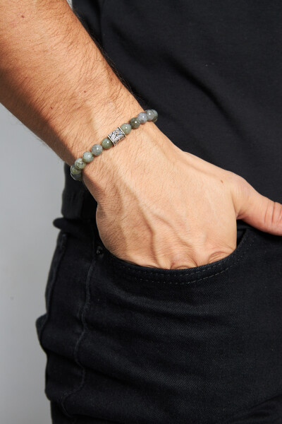 8mm Labradorit 925 Ayar Gümüş Erkek Doğal Taş Bileklik VED-0009 - Ventino Silver