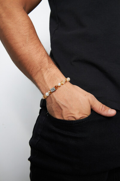 8mm Sitrin 925 Ayar Gümüş Erkek Doğal Taş Bileklik VED-0011 - Ventino Silver