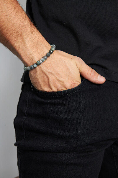 8mm Zümrüt 925 Ayar Gümüş Erkek Doğal Taş Bileklik VED-0007 - Ventino Silver