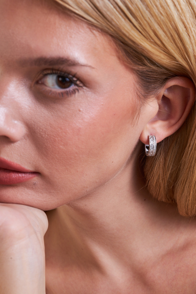 925 Ayar Gümüş Grek Desenli Taşlı Kadın Halka Küpe VKP-7539 - Ventino - Ventino Silver