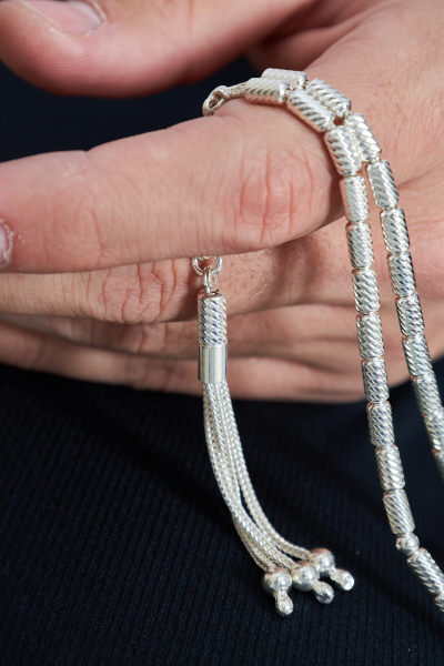 925 Ayar Gümüş İşlemeli Kapsül Kesim Büyük Boy Tespih VET-0099 - Ventino - Ventino Silver