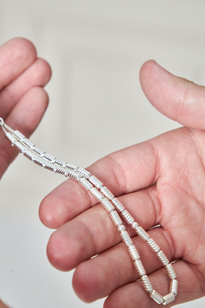 925 Ayar Gümüş İşlemeli Kapsül Kesim Orta Boy Tespih VET-0098 - Ventino - Ventino Silver