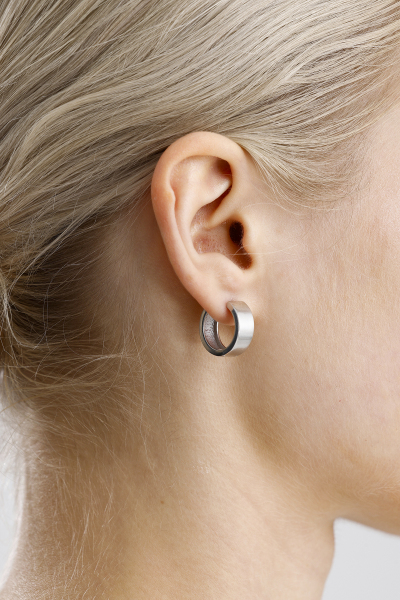 925 Ayar Gümüş Kadın Düz Kalın Halka Küpe VKP-7476 - Ventino - Ventino Silver