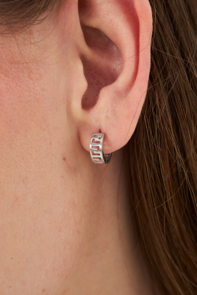 925 Ayar Gümüş Kadın Kesik Hat Halka Küpe VKP-7488 - Ventino - Ventino Silver