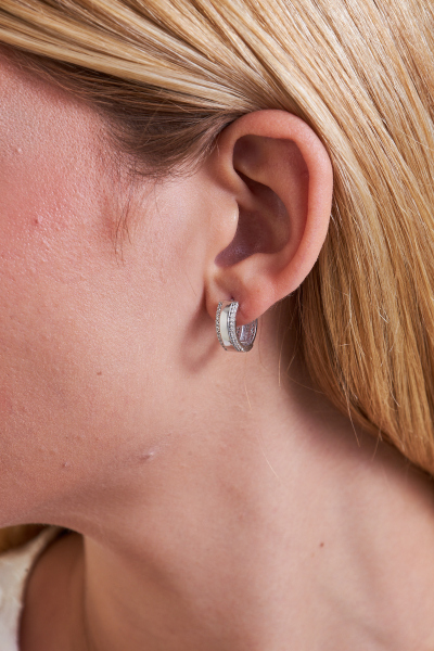 925 Ayar Gümüş Sıralı Taş Detay Kadın Halka Küpe VKP-7527 - Ventino - Ventino Silver