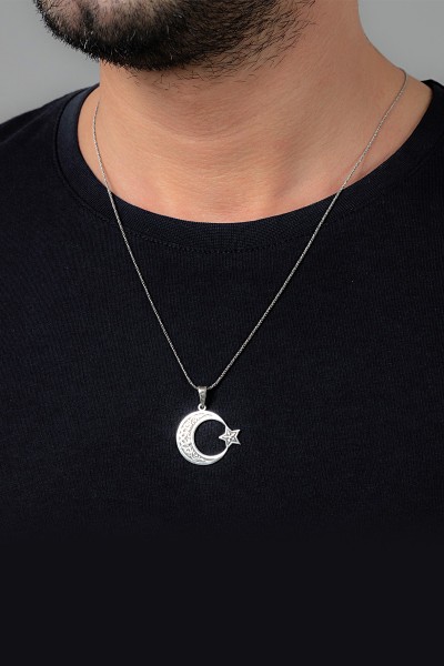 Ay Yıldız 925 Ayar Gümüş Erkek Kolye Vek-3073 - Ventino Silver