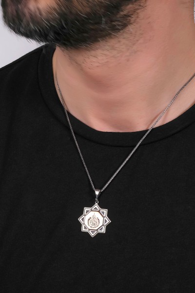 Ayet-el Kürsi İşlemeli Selçuklu Yıldızı Erkek 925 Ayar Gümüş Kolye VEK-3200 - Ventino Silver