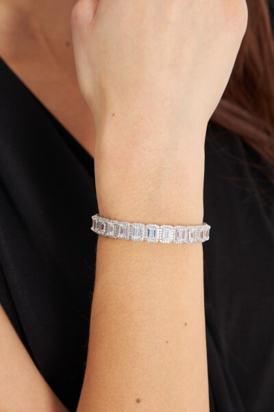 Baget Taşlı Ayarlanabilir Kadın Gümüş Bileklik Vkb-6514 - Ventino Silver