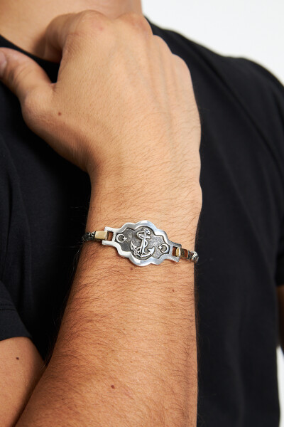 Erkek 925 Ayar Gümüş Çapa ve Ay Yıldız Motifli Bileklik VEB-6001 - Ventino Silver