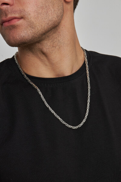 4mm Kral Kare 925 Ayar Gümüş Erkek Zincir Kolye Vek-3002 - Ventino Silver