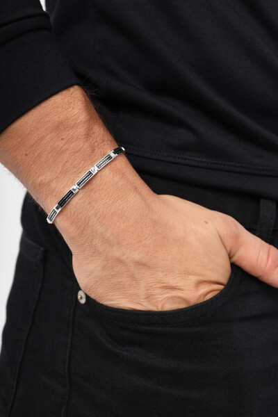 Etnik Desenli 925 Ayar Gümüş Erkek Künye Bileklik VEB-5327 - Ventino Silver