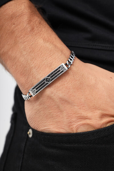 Gurmet Zincir Üç Sıralı Zirkon Taşlı 925 Ayar Gümüş Erkek Bileklik VEB-5322 - Ventino Silver