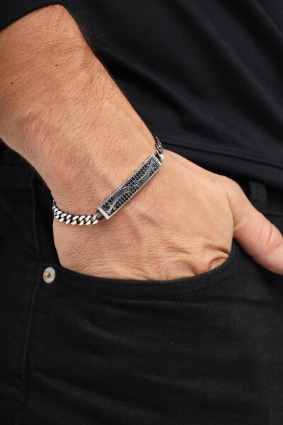Gurmet Zincir Zirkon Taşlı Zülfikar Kılıç Motifli 925 Ayar Gümüş Erkek Bileklik VEB-5321 - Ventino Silver