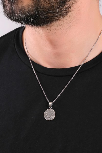 Hz.süleyman Mühür Dualı Davut Yıldızı Gümüş Kolye Vek3165 - Ventino Silver