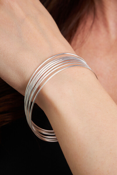 Kadın 925 Ayar Gümüş Minimal Çoklu Klasik Bileklik VKB-7001 - Ventino Silver