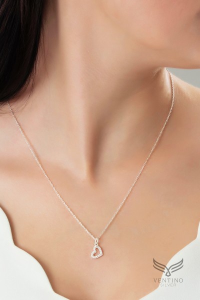 Kalp Figürlü Kadın Gümüş Kolye Vkk-4464 - Ventino Silver