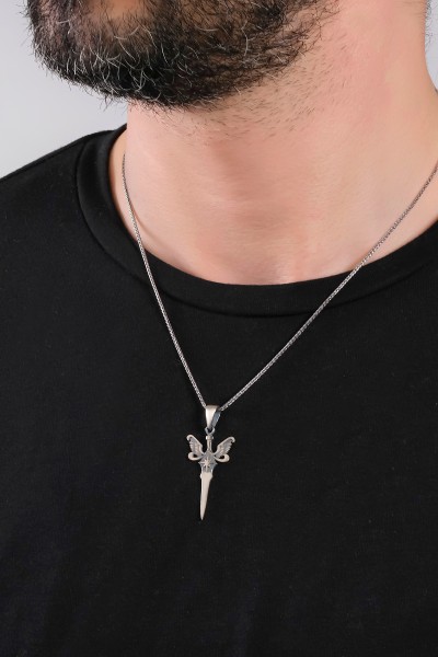 Kanatlı Antik Kılıç Figürlü Gümüş Kolye Vek3161 - Ventino Silver