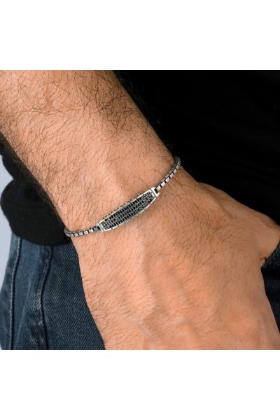 Küp Zincir Zirkon Taşlı 925 Ayar Gümüş Erkek Bileklik VEB-5261 - Ventino Silver