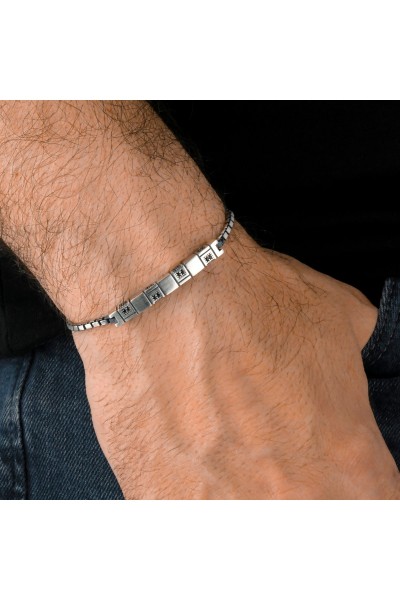 Küp Zincir Zirkon Taşlı Kare Kesim 925 Ayar Gümüş Erkek Bileklik VEB-5265 - Ventino Silver