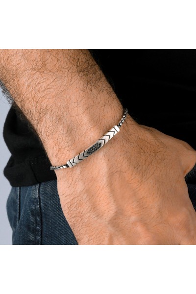 Küp Zincir Zirkon Taşlı Modern Dizayn 925 Ayar Gümüş Erkek Bileklik VEB-5267 - Ventino Silver