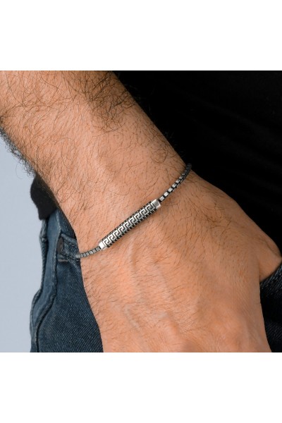 Küp Zincir Zirkon Taşlı Ve İşleme Motifli 925 Ayar Gümüş Erkek Bileklik VEB-5271 - Ventino Silver