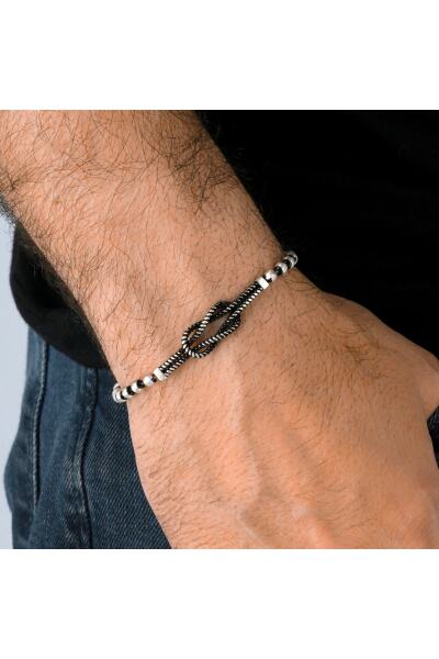 Top Zincir Halat Motifli 925 Ayar Gümüş Erkek Bileklik VEB-5276 - Ventino Silver