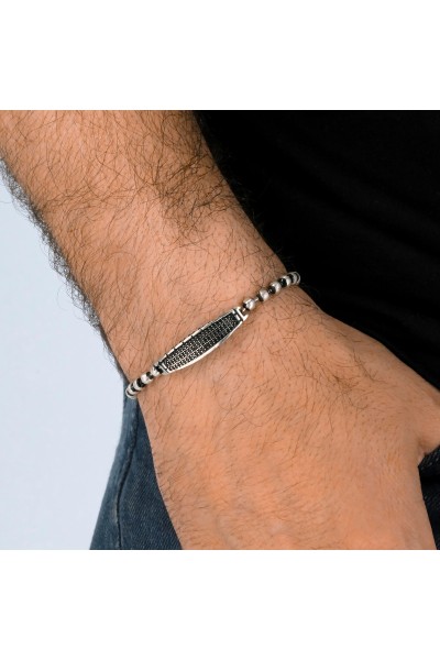 Top Zincir Üç Sıra Zirkon Taşlı 925 Ayar Gümüş Erkek Bileklik VEB-5277 - Ventino Silver