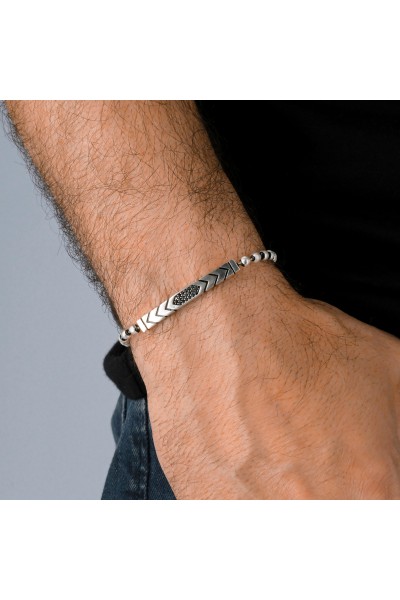 Top Zincir Zirkon Taşlı Modern Dizayn 925 Ayar Gümüş Erkek Bileklik VEB-5273 - Ventino Silver