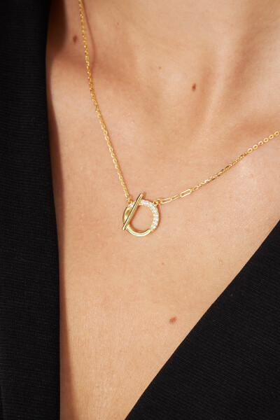 Ventino Kadın 14K Altın Kaplama 925 Ayar Gümüş Taşlı Halka Kolye VKK-4344 - Ventino Silver