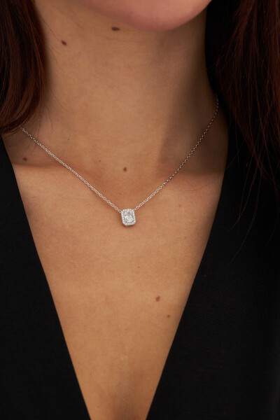 Ventino Kadın 925 Ayar Gümüş Işıltılı Baget Taşlı Kolye VKK-4447 - Ventino Silver