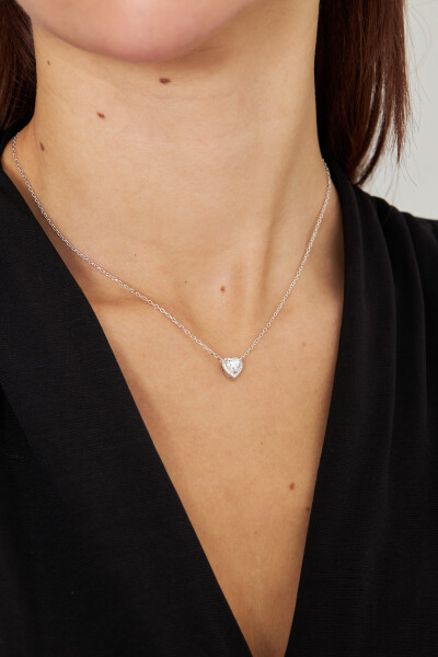 Ventino Kadın 925 Ayar Gümüş Kalp Işıltısı Kolye VKK-4449 - Ventino Silver